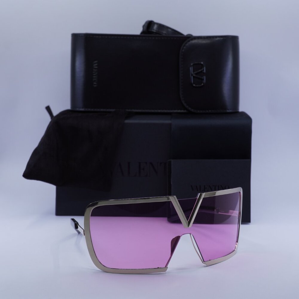 Valentino V-ROMASK VLS-120C Shield Sunglasses - White Gold/Pink Lens AR - Picture 4 of 8